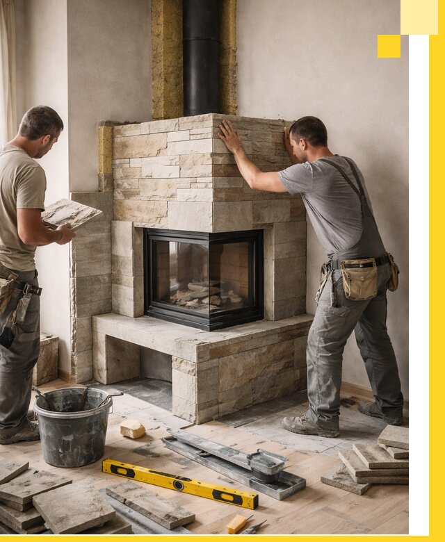 Угловые камины под ключ проект, монтаж и отделка в Белгороде