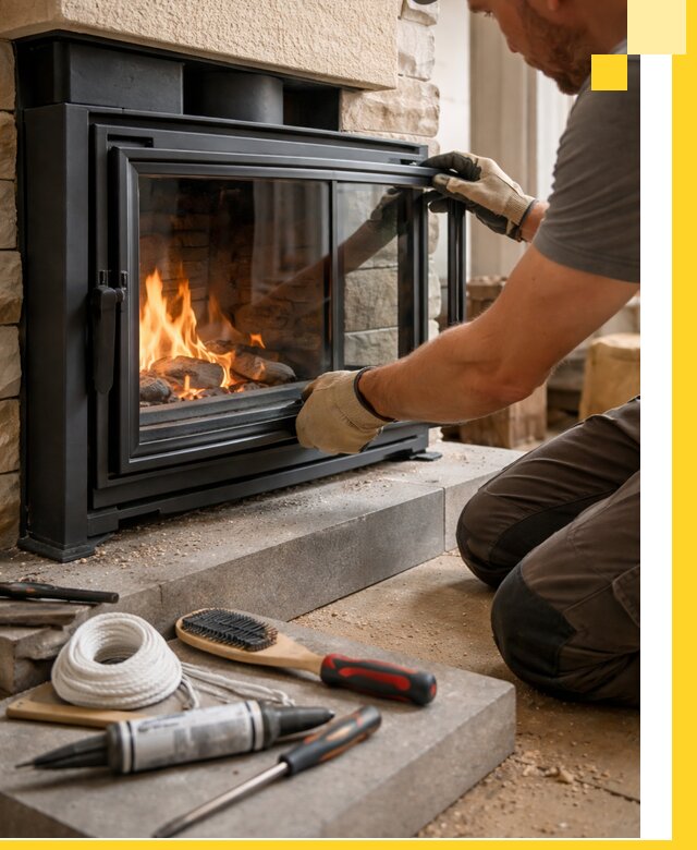 Производство, монтаж и доставка каминов со стеклом в Белгороде