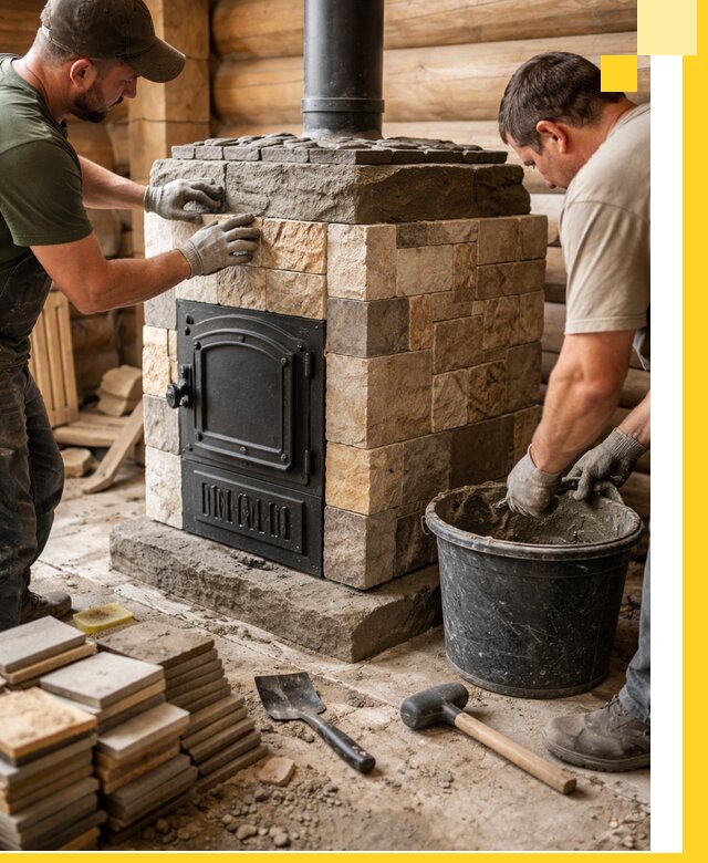 Облицовка банной печи под ключ в Белгороде: камень и плитка