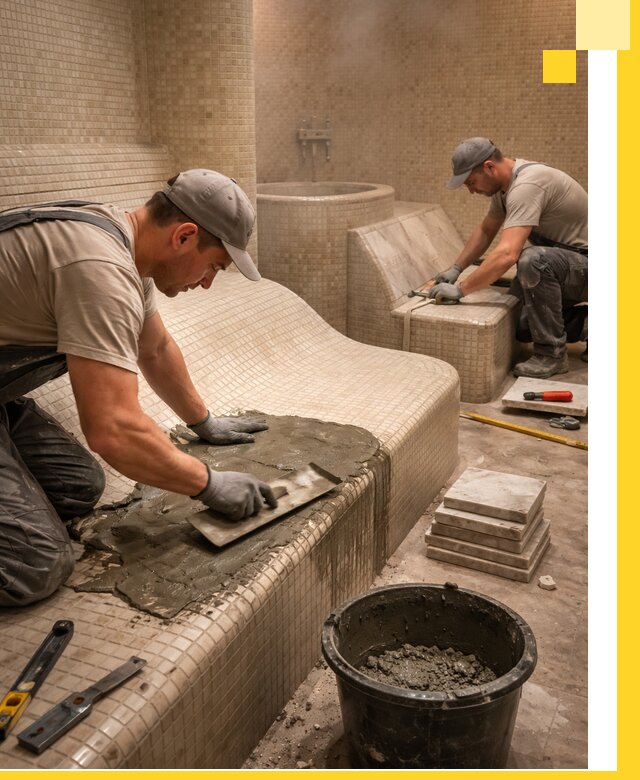 Лежаки для хамама под ключ в Белгороде, проект и монтаж