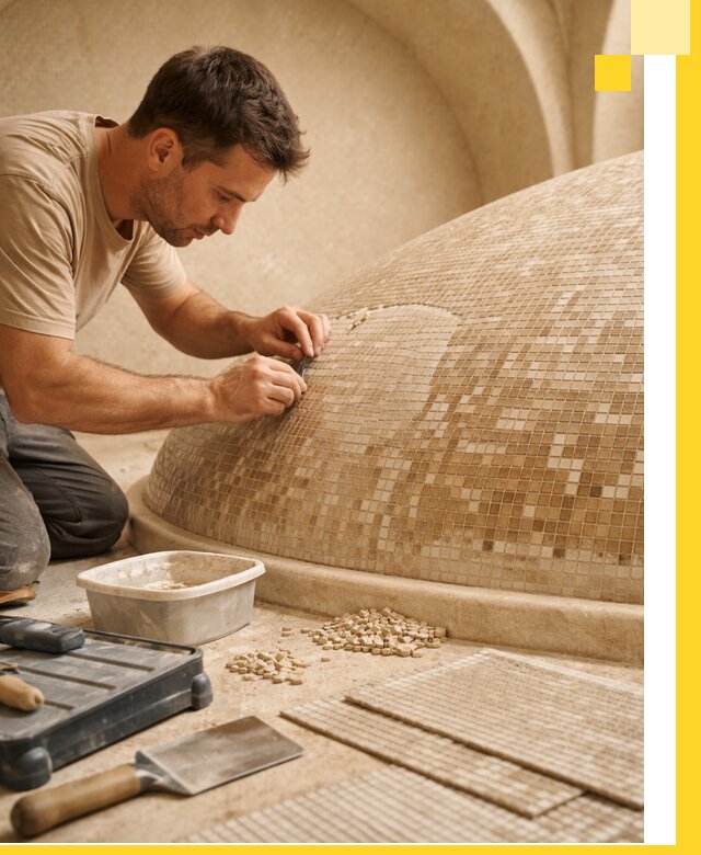 Профессиональная укладка мозаики для хамама под ключ в Белгороде